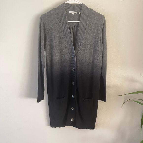 Vince Cashmere Ombre Cardigan Sweater Womens XS Black Gray Dyed Cozy Casual - Picture 1 of 7